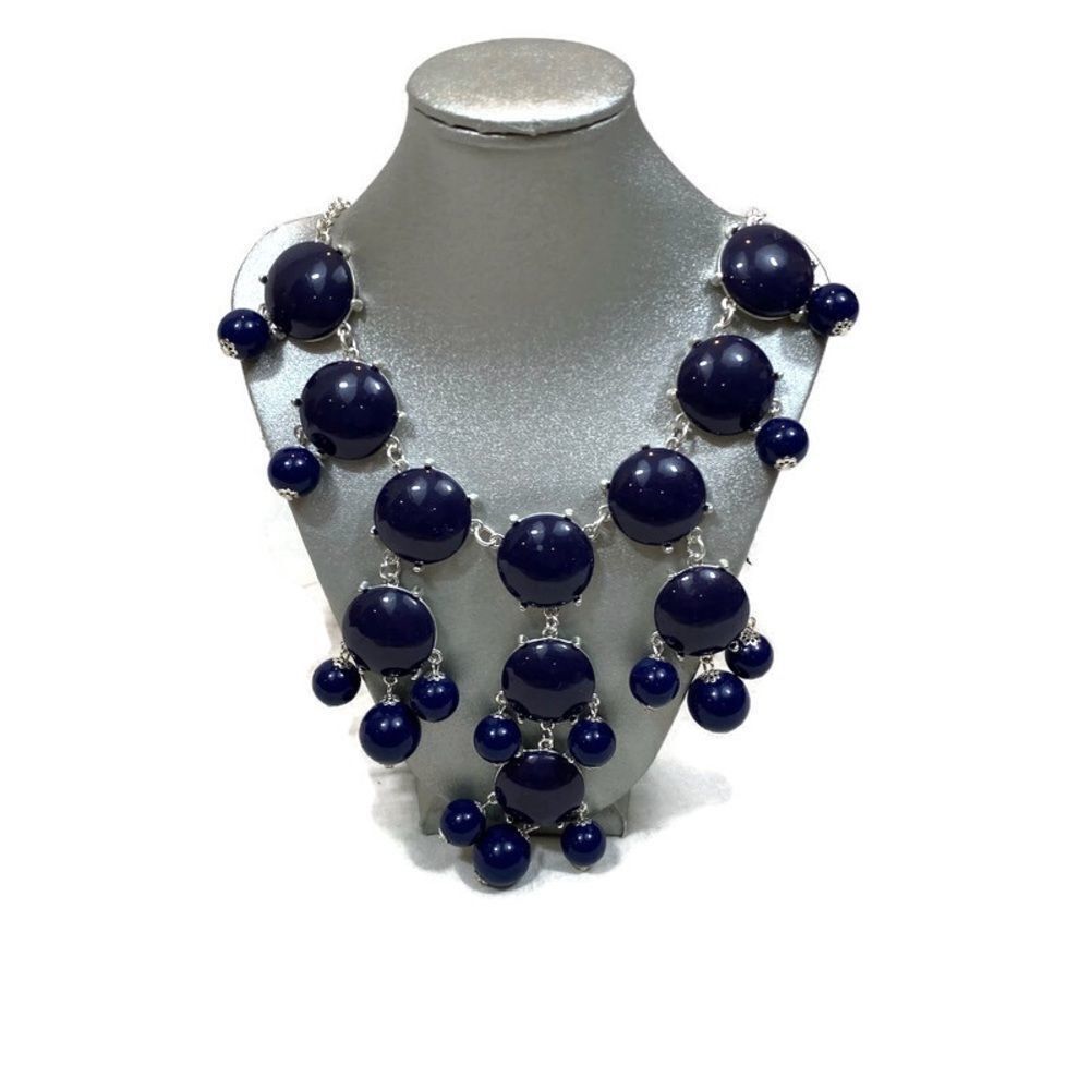 Navy Blue and Silver Tone Bubble‎  Necklace